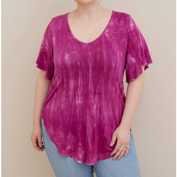 torrid Tops - Torrid Favorite Tunic Super Soft V-Neck Raglan Bell Sleeve Tee in Tie Dye
